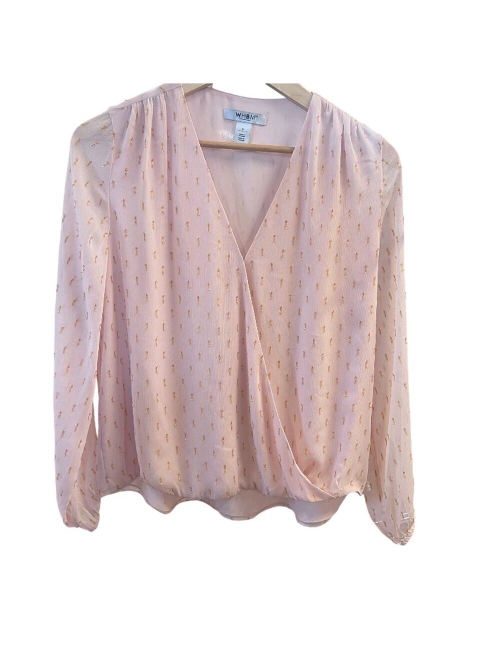 White House Black Market Light Pink Draped Wrap Blouse W/ Gold Dotted Detail Siz